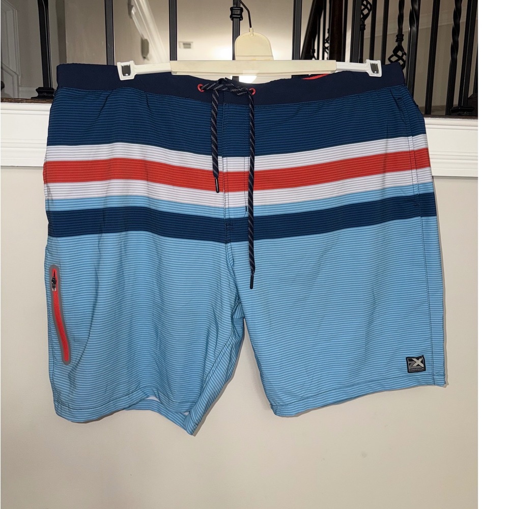 ZeroXposur Mens Swim Trunks XXL Blue Stripe Recycled Board Shorts UPF 50+ NWT